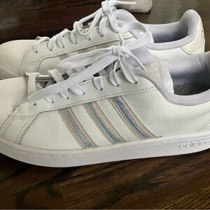 Adidas White Shoes with Shimmering Stripes